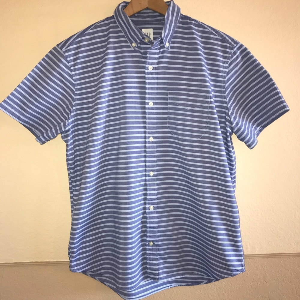 GAP Oxford Blue Striped Button Down SS Shi…